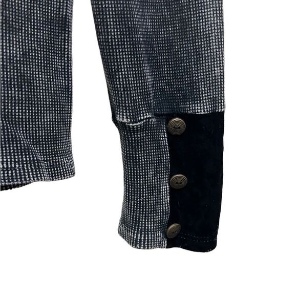 TParty top Henley velvet cotton blend black gray lace stretch Large - Picture 5 of 6